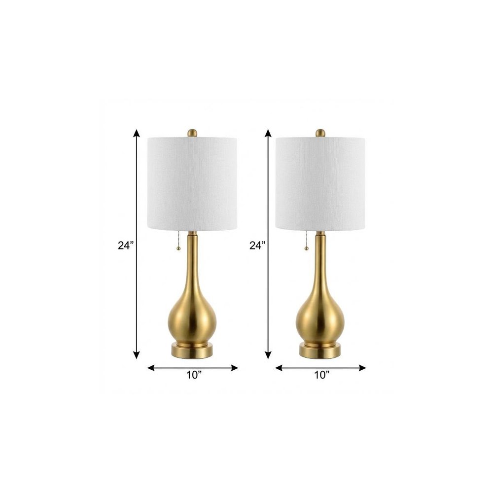 Set of Two 24" Gold Gourd Table Lamps With Drum Shades