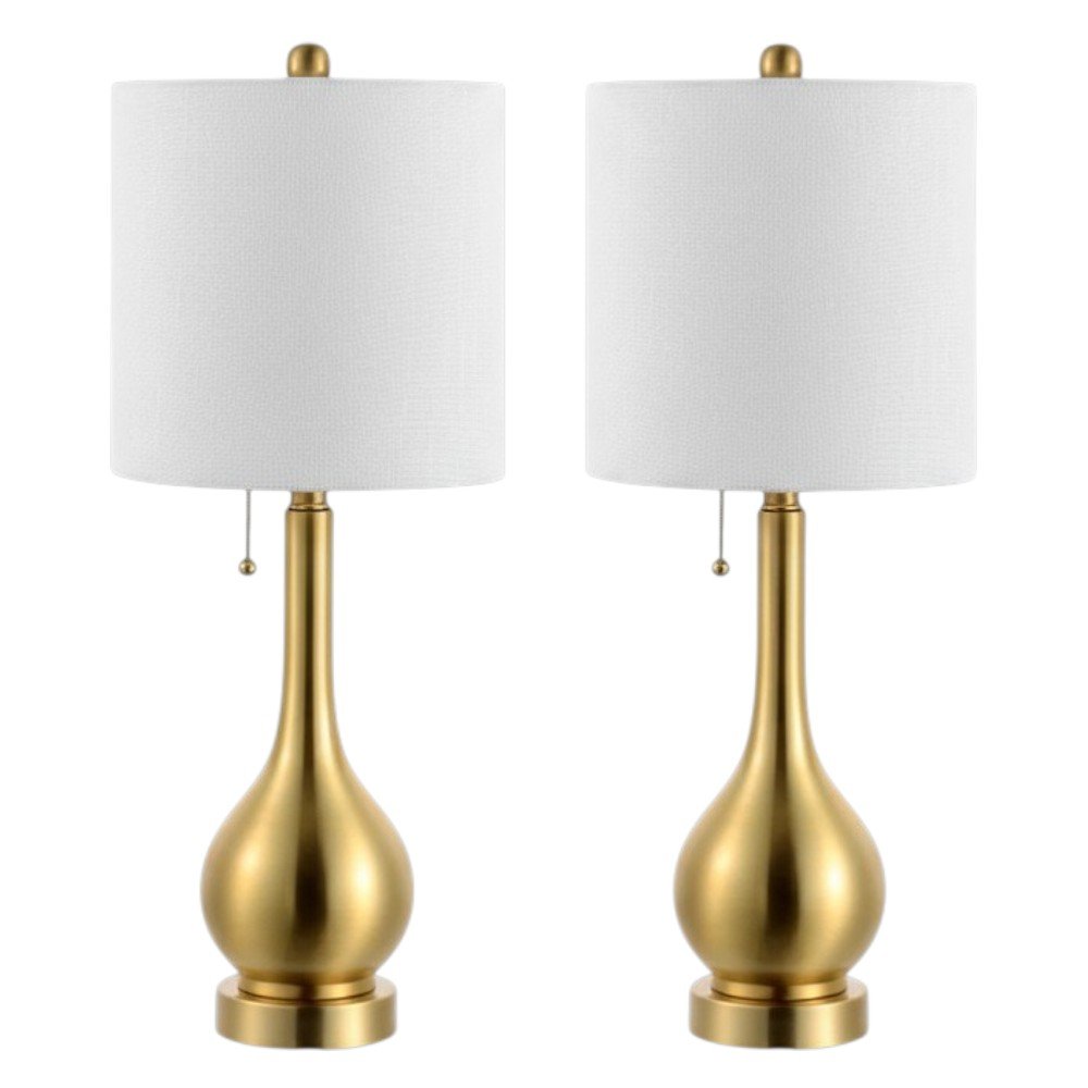 Set of Two 24" Gold Gourd Table Lamps With Drum Shades