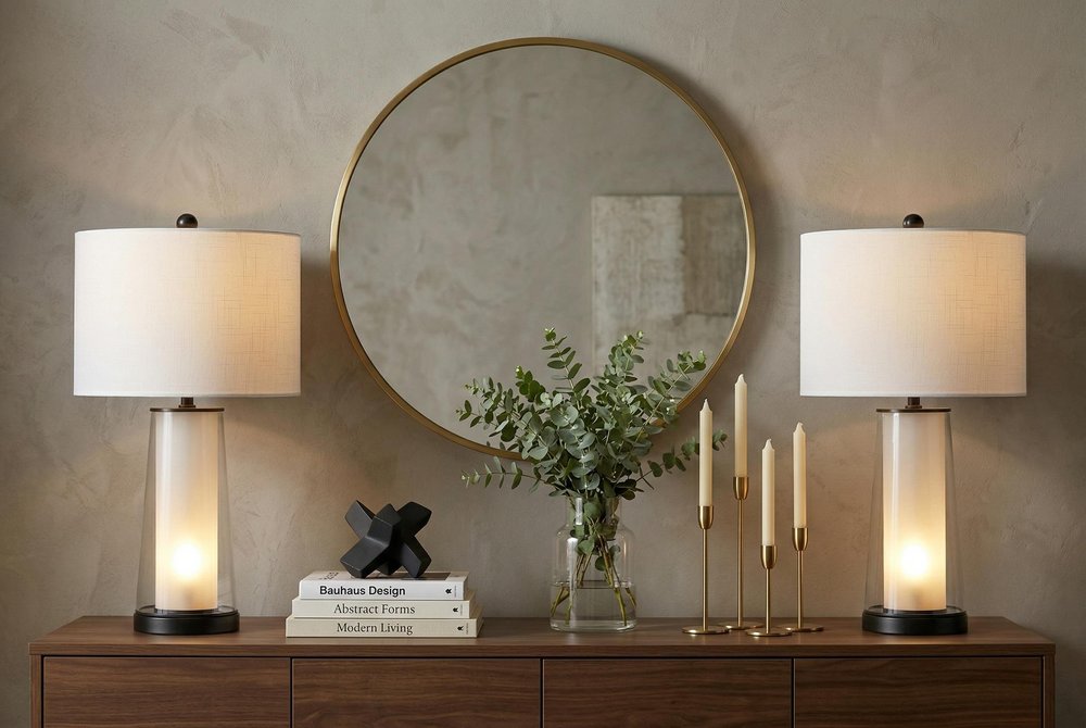 Set of Two 26" Antiqued Bronze Lighthouse Table Lamps With Drum Shades