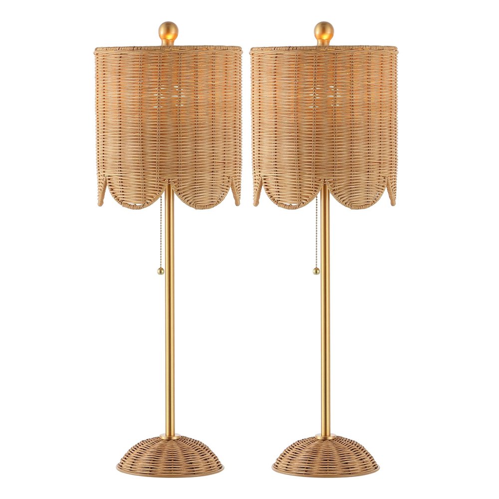 Set of Two 28" Brown Table Lamps With Drum Shades