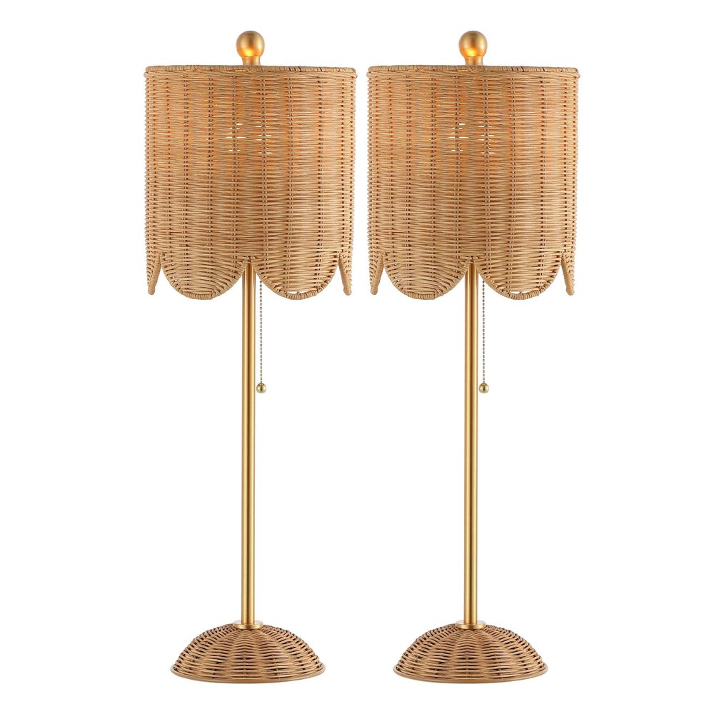 Set of Two 28" Brown Table Lamps With Drum Shades
