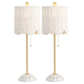 Set of Two 28" White Table Lamps With Drum Shades on a white background