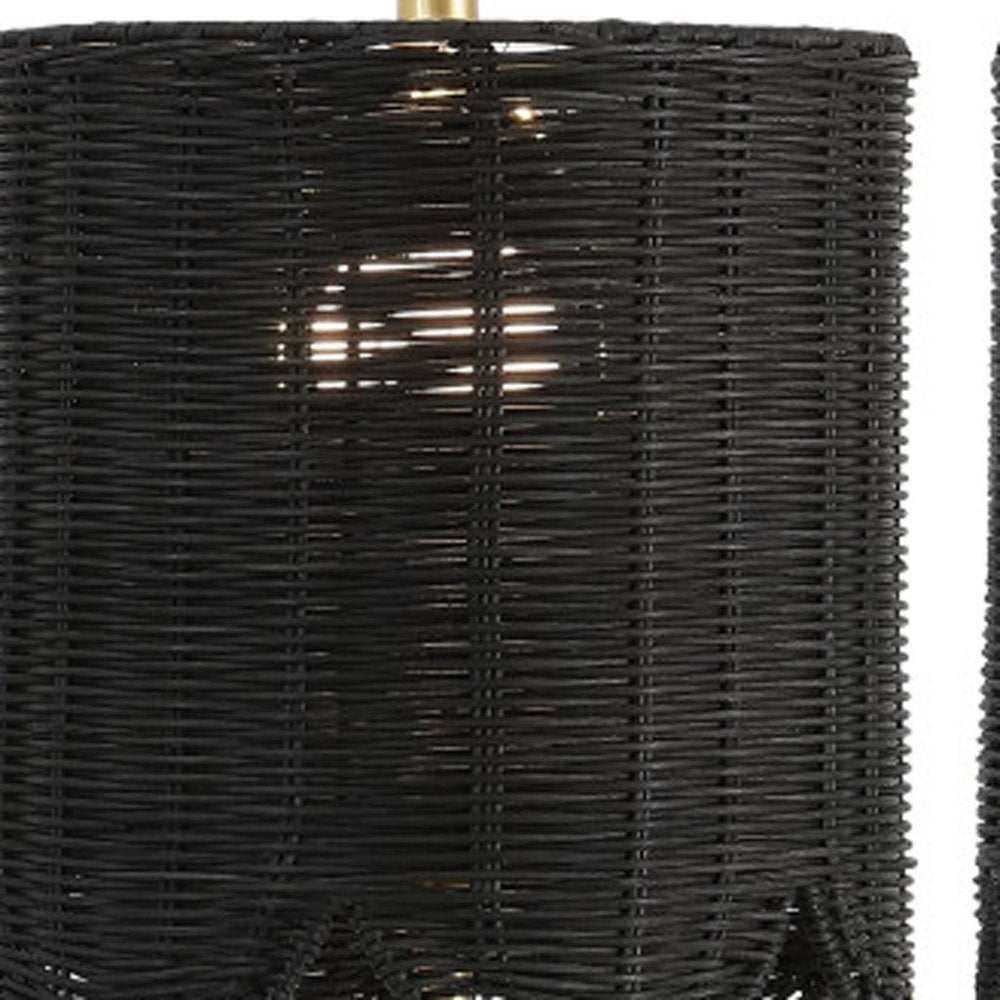 Set of Two 28" Black Table Lamps With Drum Shades