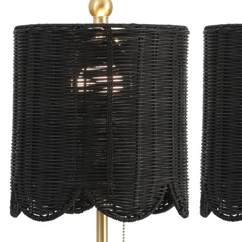 Set of Two 28" Black Table Lamps With Drum Shades