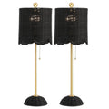 Set of Two 28" Black Table Lamps With Drum Shades on a white background