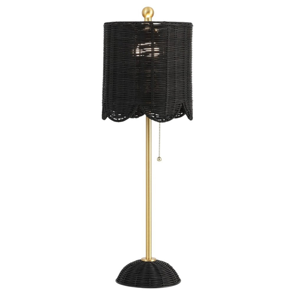 Set of Two 28" Black Table Lamps With Drum Shades