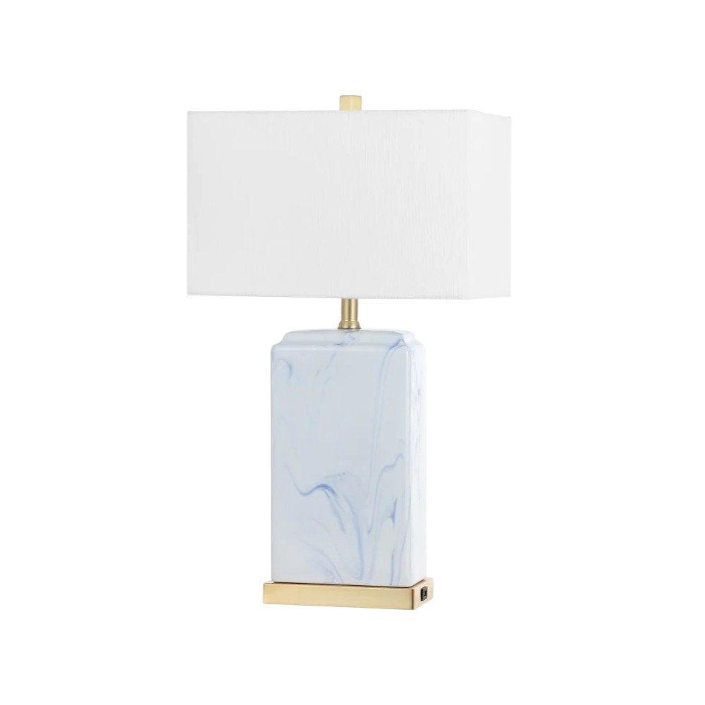 Set of Two 25" Gold Table Lamps With Shades on a white background
