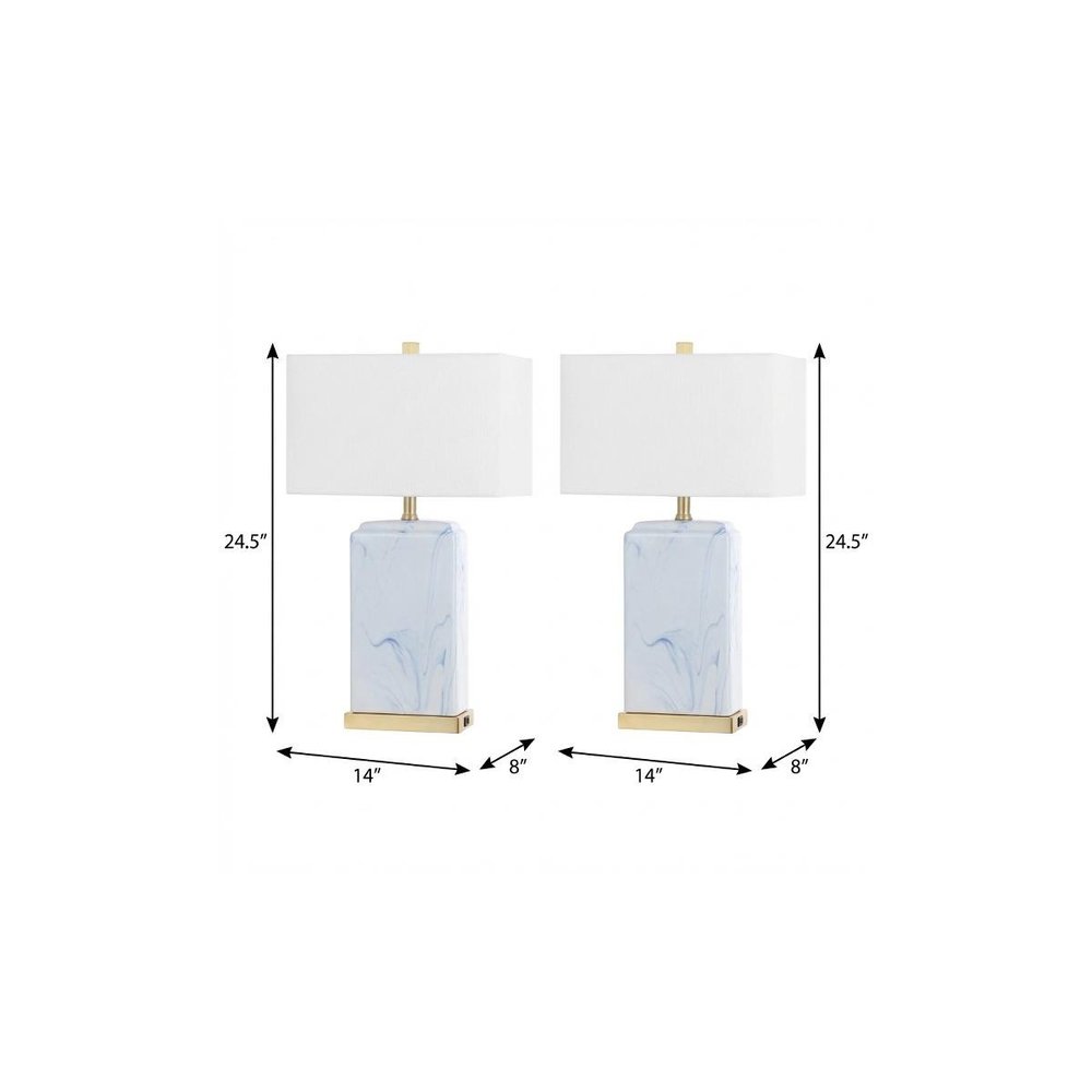 Set of Two 25" Gold Table Lamps With Shades on a white background