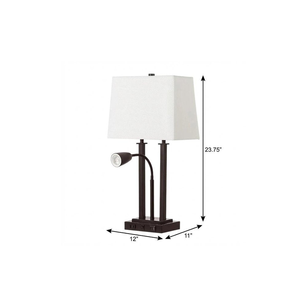 24" Antiqued Bronze Swing Arm Novelty Table Lamp With Shade. Table lamp isolated on a plain white background.