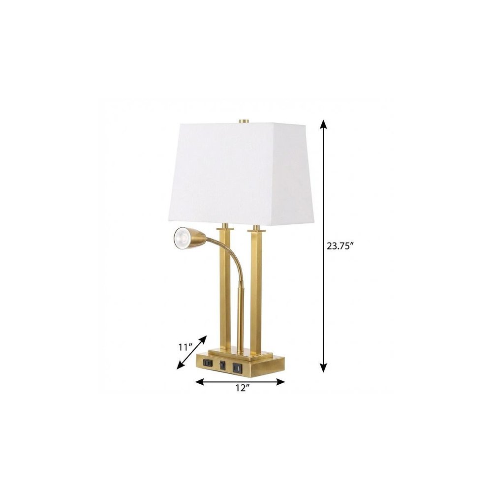 24" Gold Swing Arm Novelty Table Lamp With Shade. Table lamp isolated on a plain white background, in a gold finish.