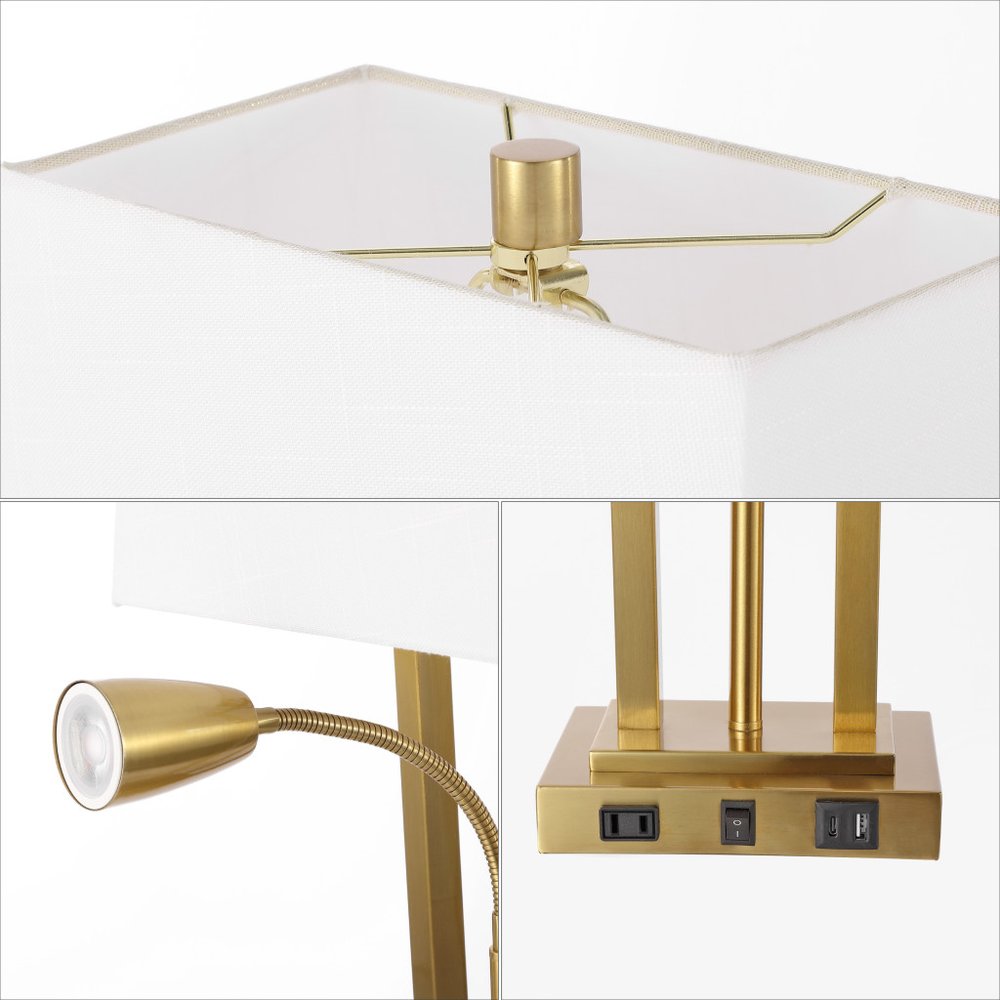 24" Gold Swing Arm Novelty Table Lamp With Shade. Table lamp isolated on a plain white background, showing its gold color.