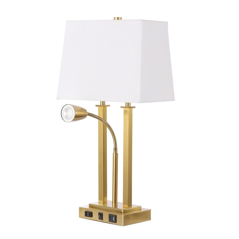 24" Gold Swing Arm Novelty Table Lamp With Shade. Table lamp isolated on a plain white background, in a gold finish.