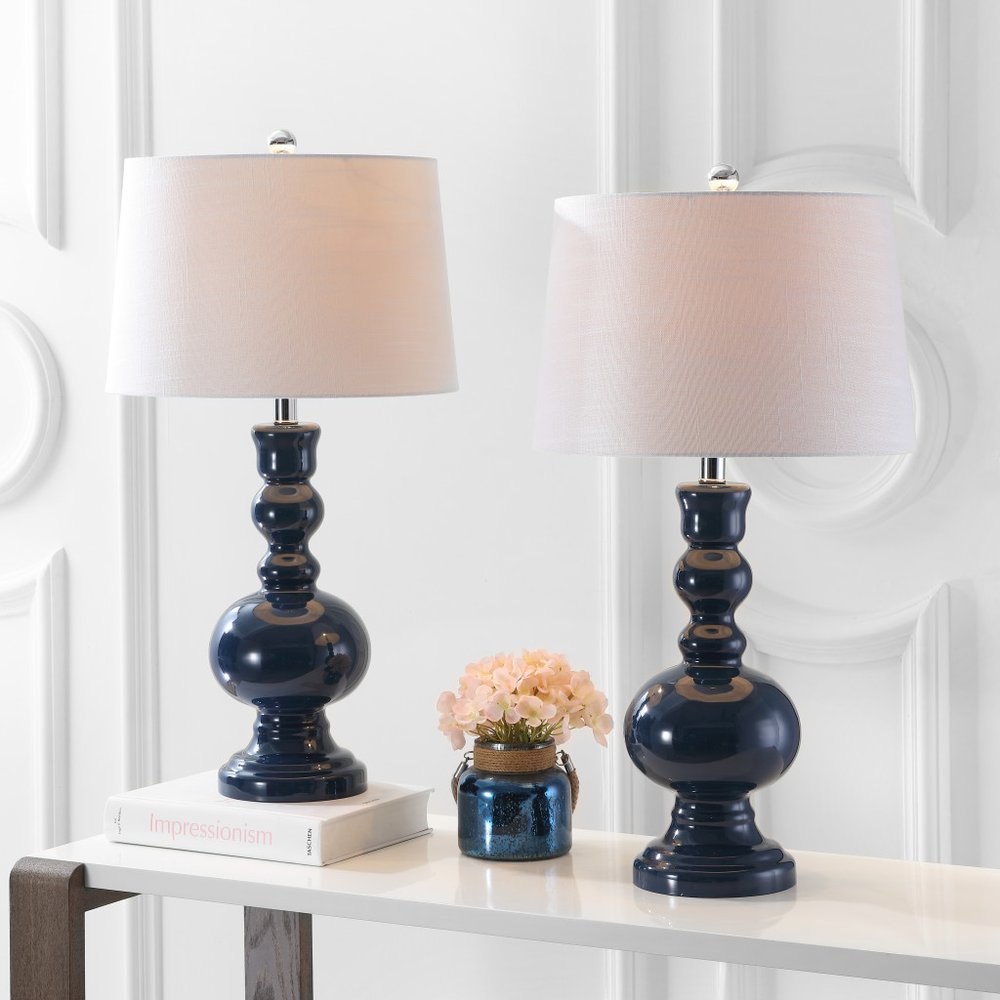 Set of Two 29" Blue Novelty Table Lamps With Drum Shades