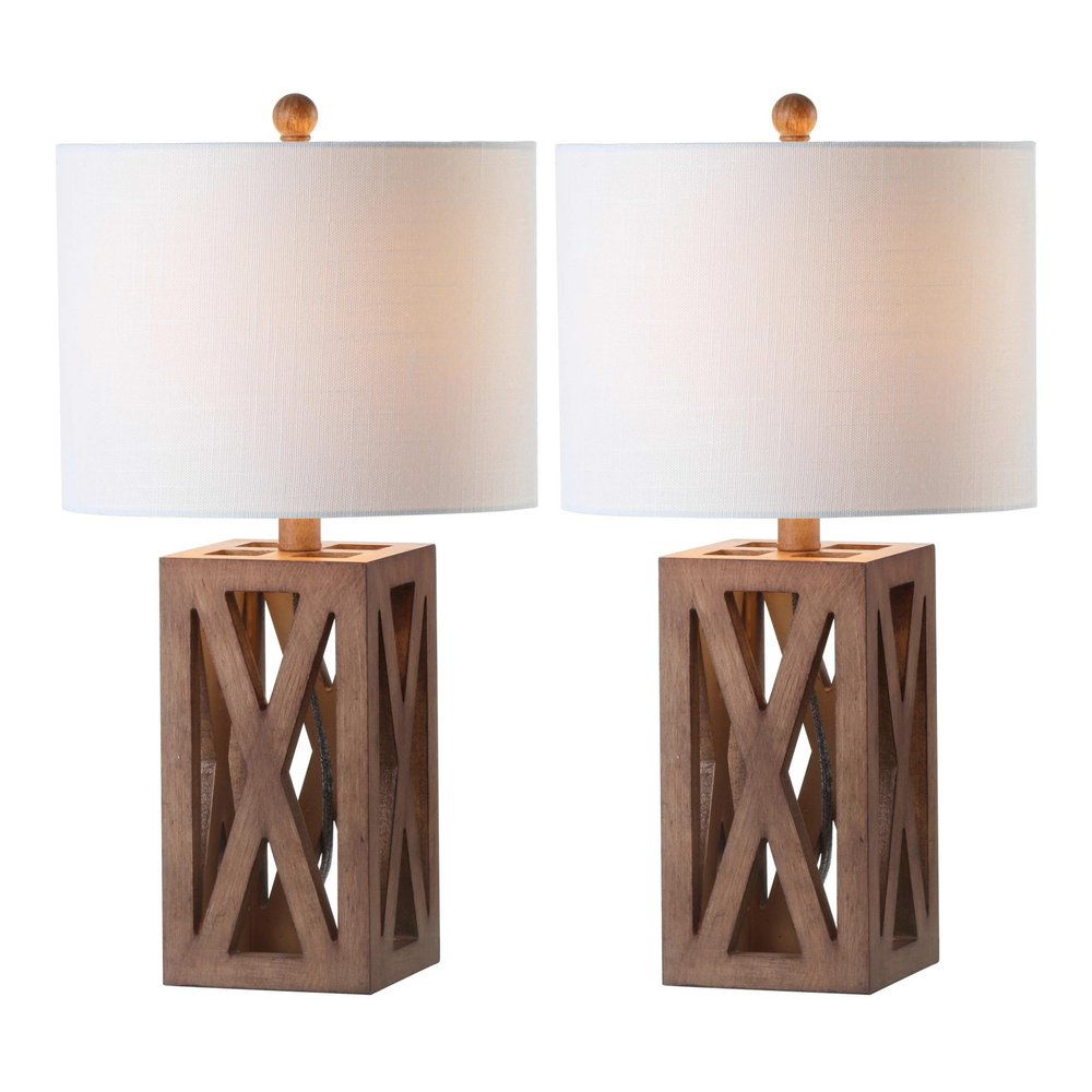 Set of Two 22" Brown Table Lamps With Drum Shades