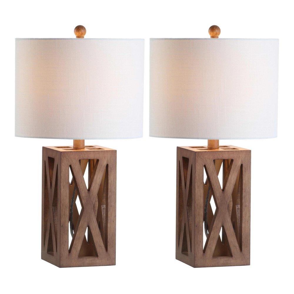 Set of Two 22" Brown Table Lamps With Drum Shades
