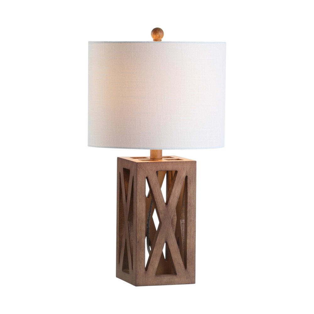 Set of Two 22" Brown Table Lamps With Drum Shades