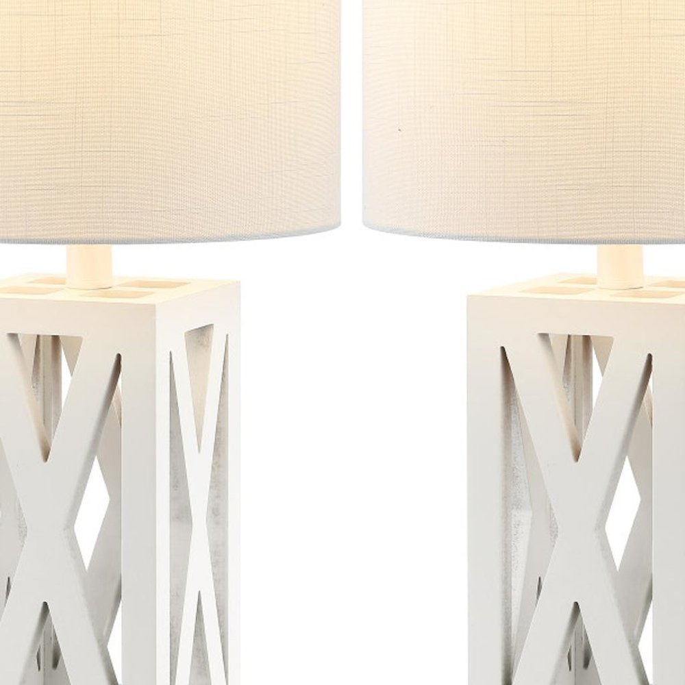 Set of Two 22" White Table Lamps With Drum Shades
