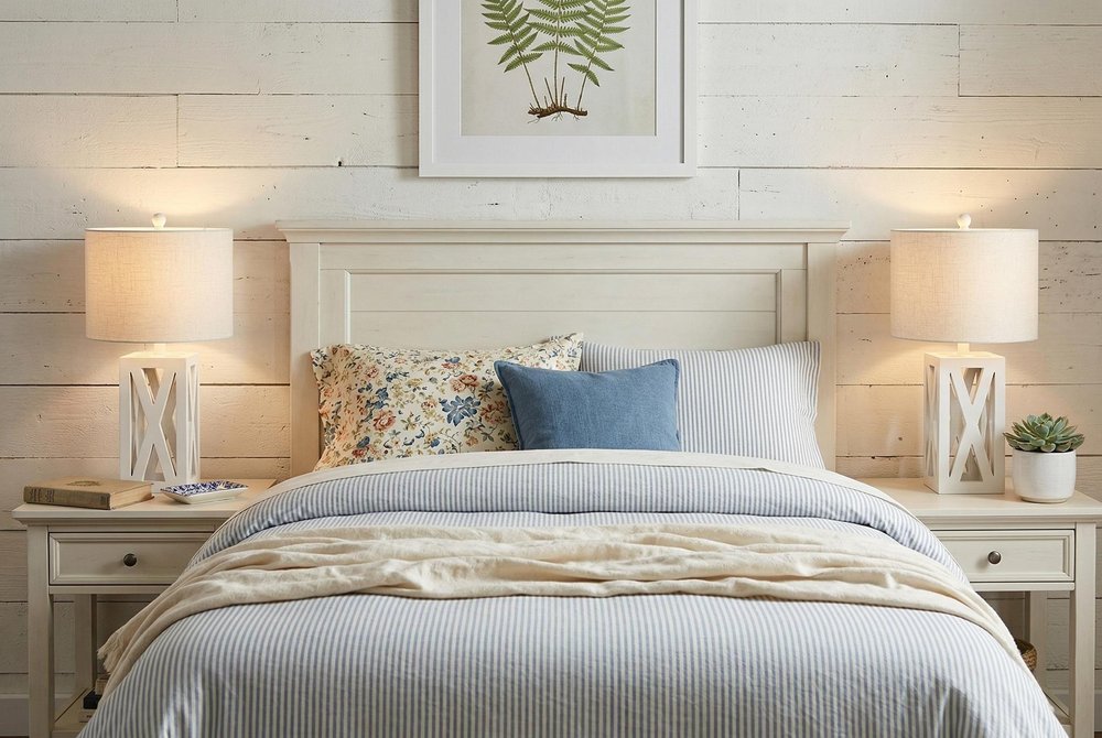 Set of Two 22" White Table Lamps With Drum Shades