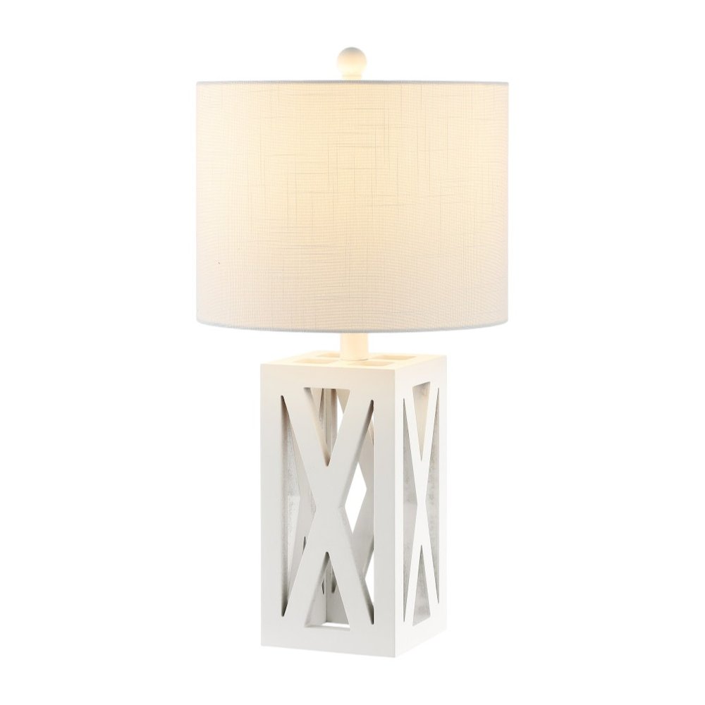 Set of Two 22" White Table Lamps With Drum Shades