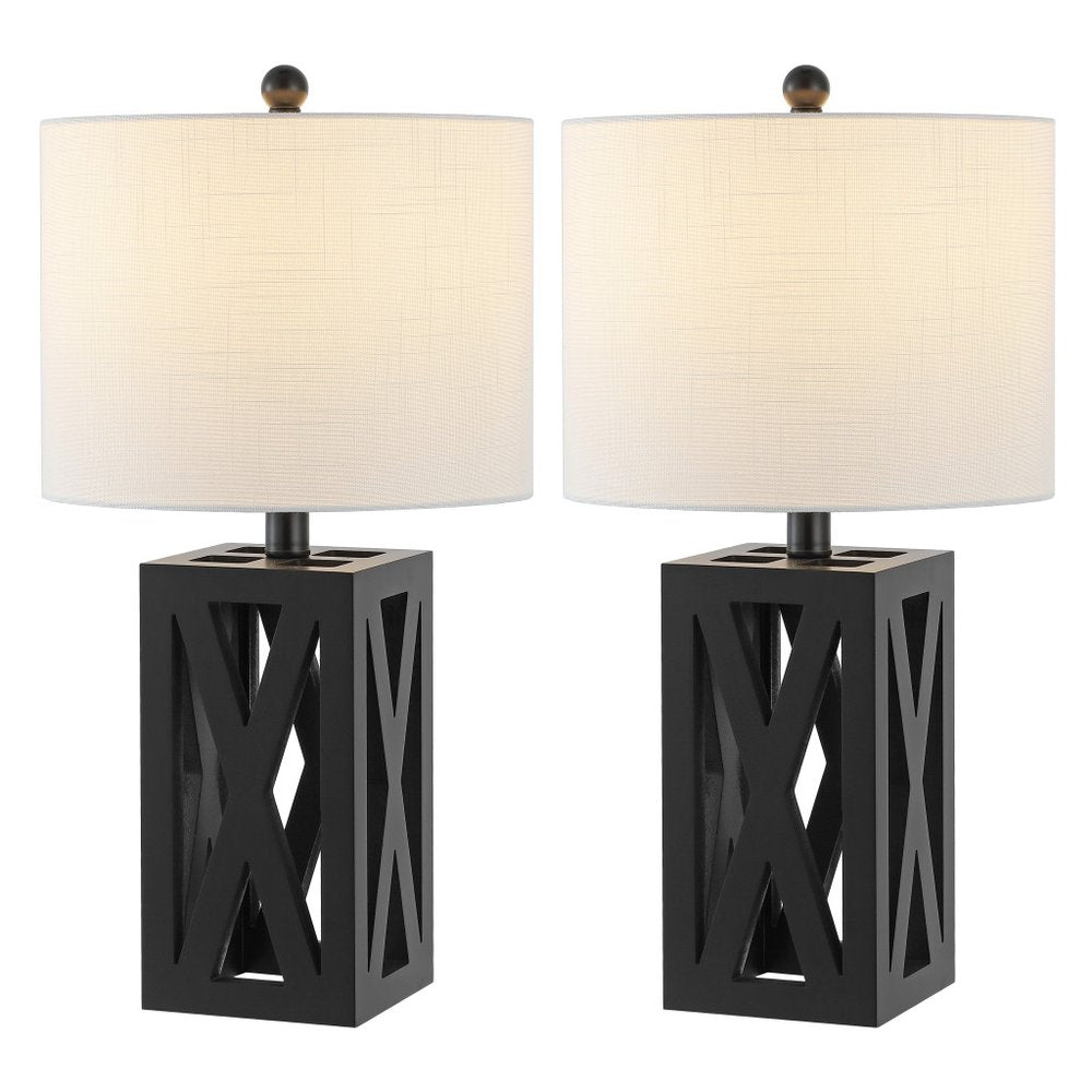 Set of Two 22" Black Table Lamps With Drum Shades