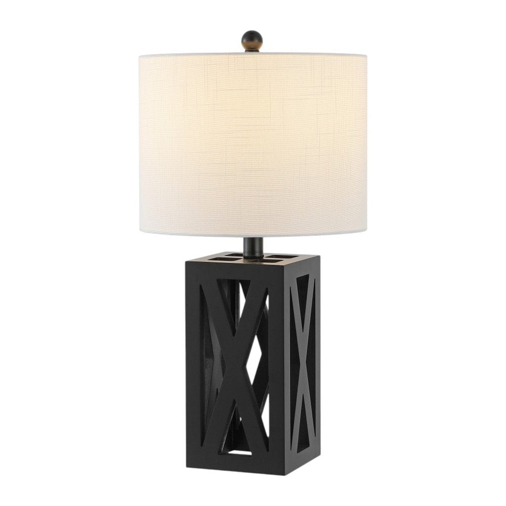 Set of Two 22" Black Table Lamps With Drum Shades