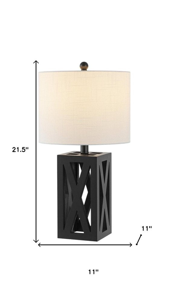 Set of Two 22" Black Table Lamps With Drum Shades