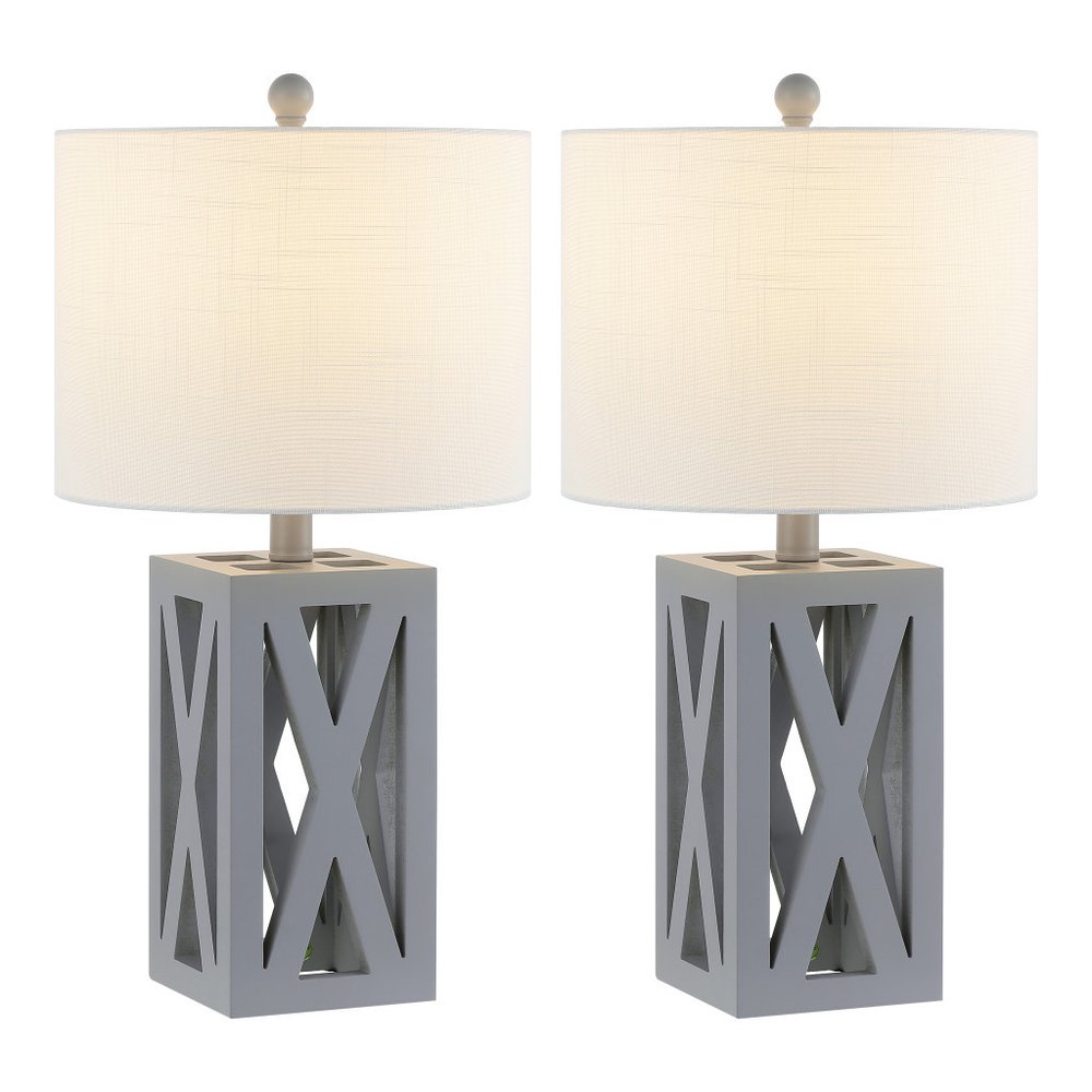Set of Two 22" Gray Table Lamps With Drum Shades