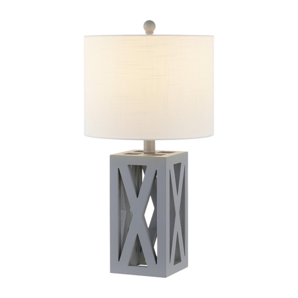 Set of Two 22" Gray Table Lamps With Drum Shades