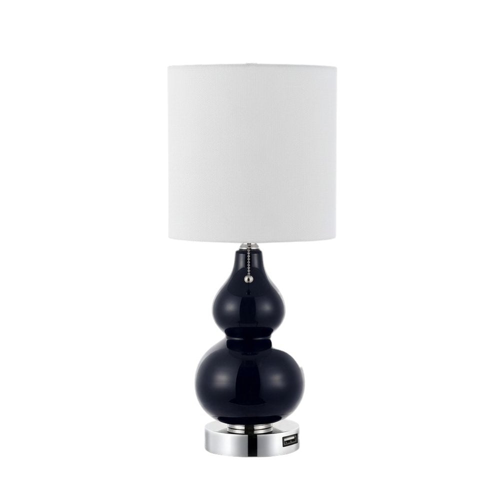 Set of Two 22" Silver Gourd Table Lamps With Drum Shades