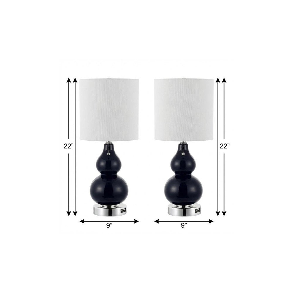 Set of Two 22" Silver Gourd Table Lamps With Drum Shades
