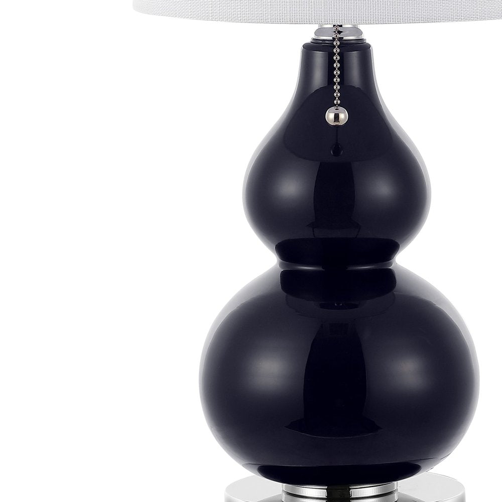 Set of Two 22" Silver Gourd Table Lamps With Drum Shades