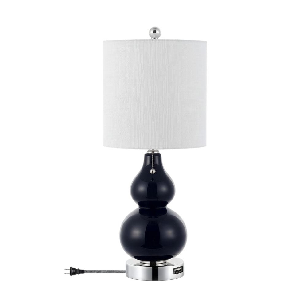 Set of Two 22" Silver Gourd Table Lamps With Drum Shades