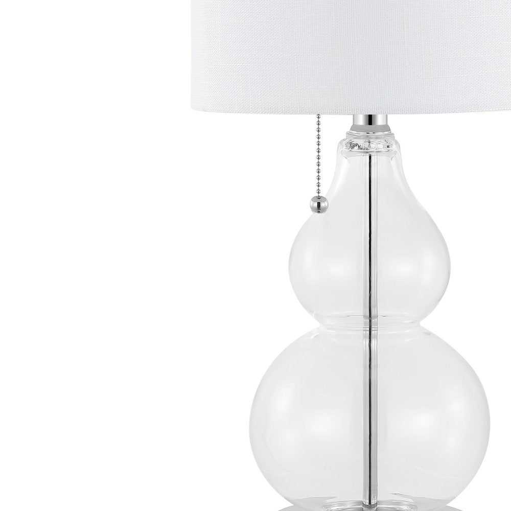 Set of Two 22" Clear And Silver Double Gourd USB Lamps With Drum Shades