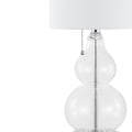 Set of Two 22" Clear And Silver Double Gourd USB Lamps With Drum Shades