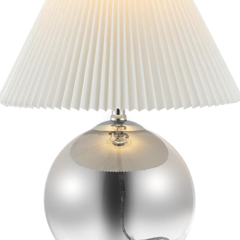 23" Silver Globe Lamp Base With Empire Shade. Lamp isolated on a plain white background, showing its silver color.