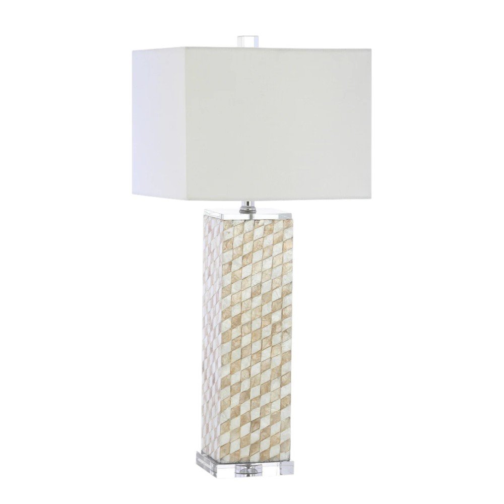 31" Clear Novelty Table Lamp With Shade. Table lamp isolated on a plain white background.