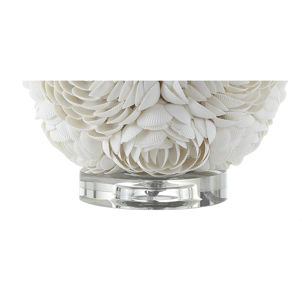 24" Off White Seashell Table Lamp With White Drum Shade. Table lamp isolated on a plain white background, finished in off-white.