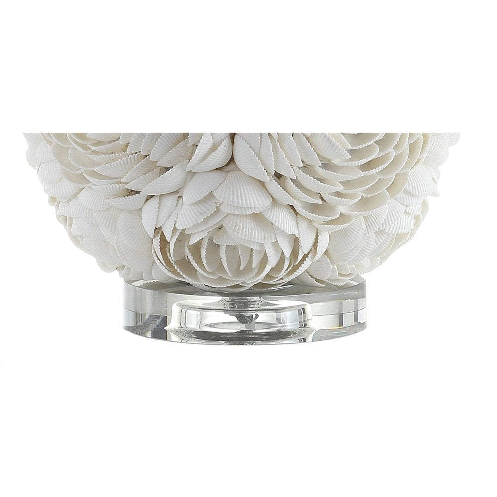 24" Off White Seashell Table Lamp With White Drum Shade. Table lamp isolated on a plain white background, showing its off-white color.