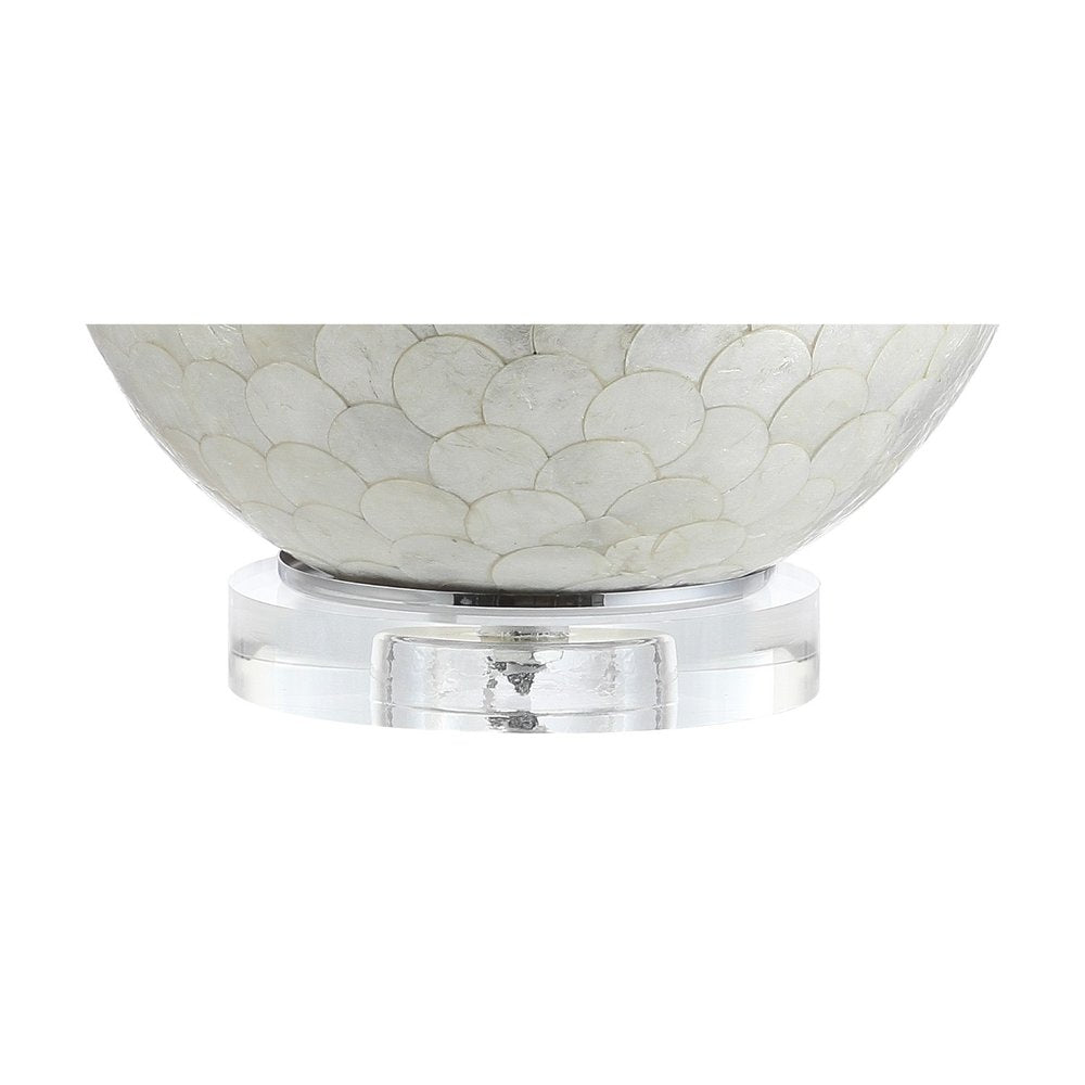 24" Clear Globe Lamp Base With Drum Shade. Lamp isolated on a plain white background, showing its clear color.