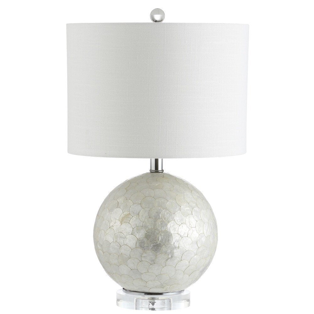 24" Clear Globe Lamp Base With Drum Shade. Lamp isolated on a plain white background, showing its clear color.