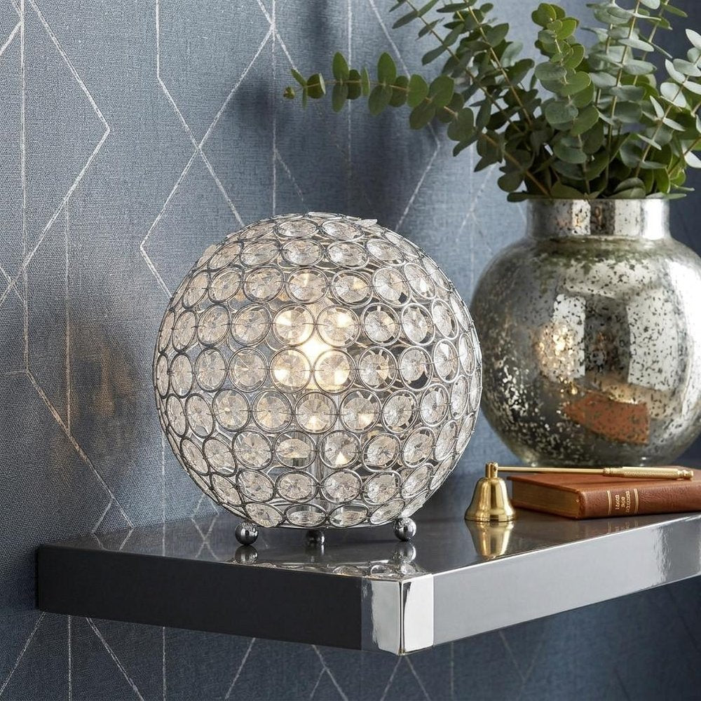 8" Silver Geometric Globe Table Lamp With Globe