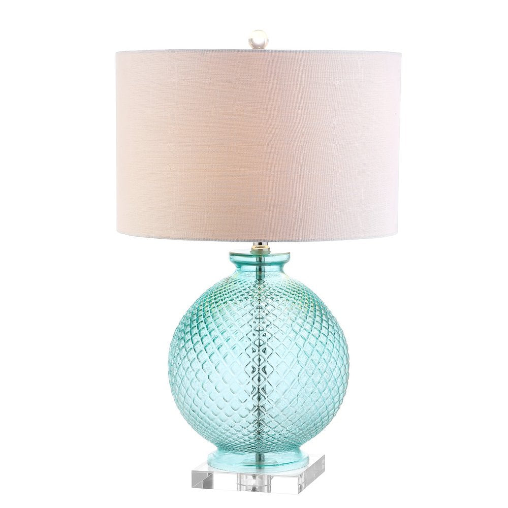 26" Clear Novelty Table Lamp With Drum Shade. Table lamp isolated on a plain white background.