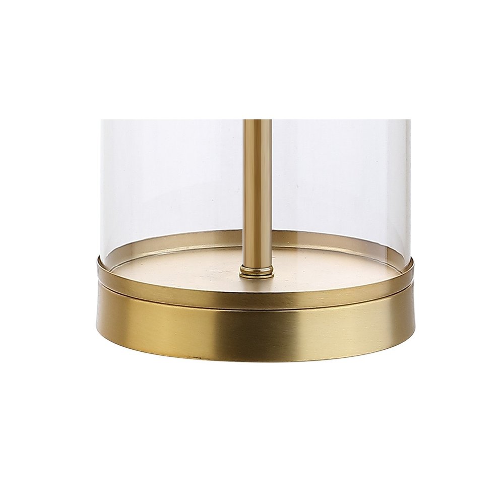 29" Gold Table Lamp With Drum Shade. Table lamp isolated on a plain white background, finished in gold.