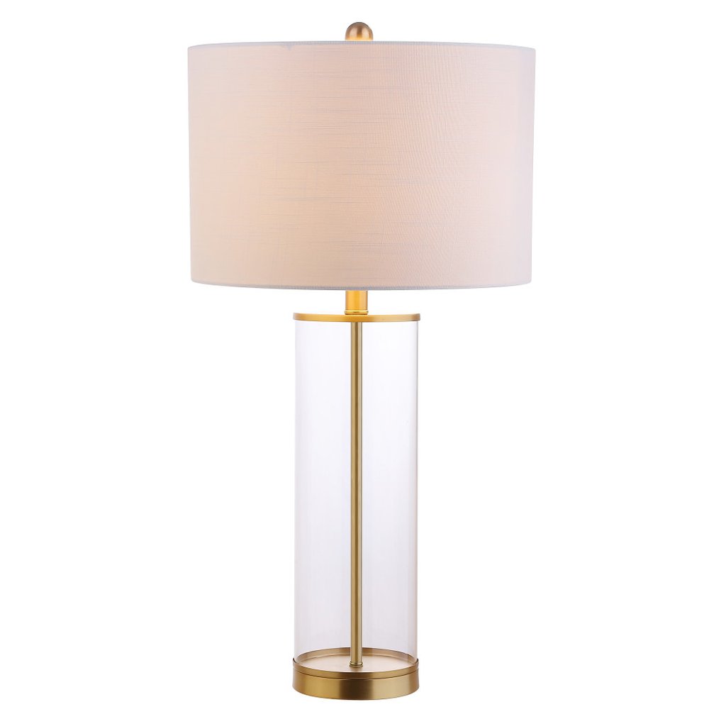 29" Gold Table Lamp With Drum Shade. Table lamp isolated on a plain white background.