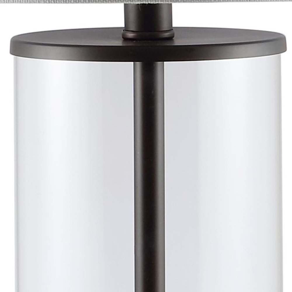 29" Antiqued Bronze Table Lamp With Drum Shade. Table lamp isolated on a plain white background.