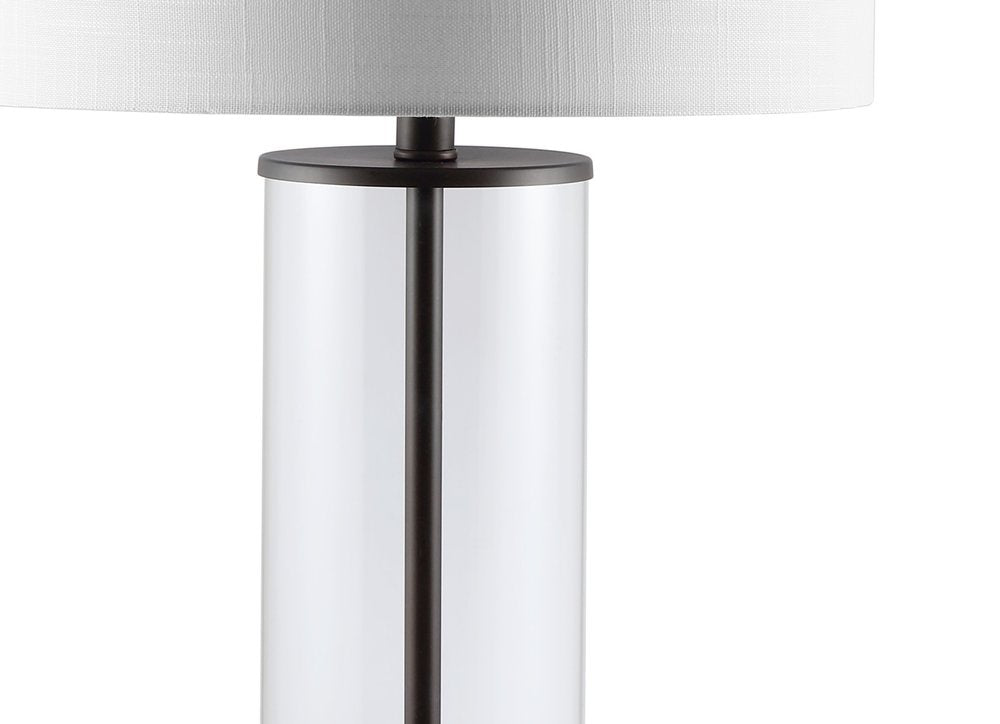 29" Antiqued Bronze Table Lamp With Drum Shade. Table lamp isolated on a plain white background.