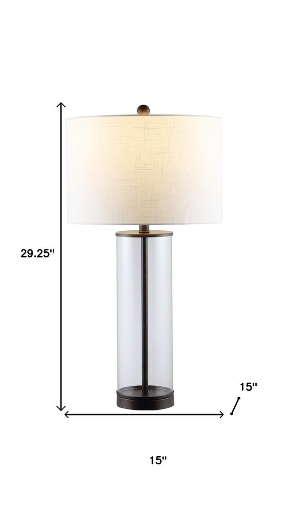 29" Antiqued Bronze Table Lamp With Drum Shade. Table lamp isolated on a plain white background.