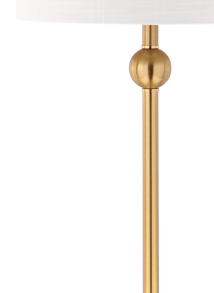 Set of Two 35" Clear And Brass Table Lamps With Drum Shades on a white background