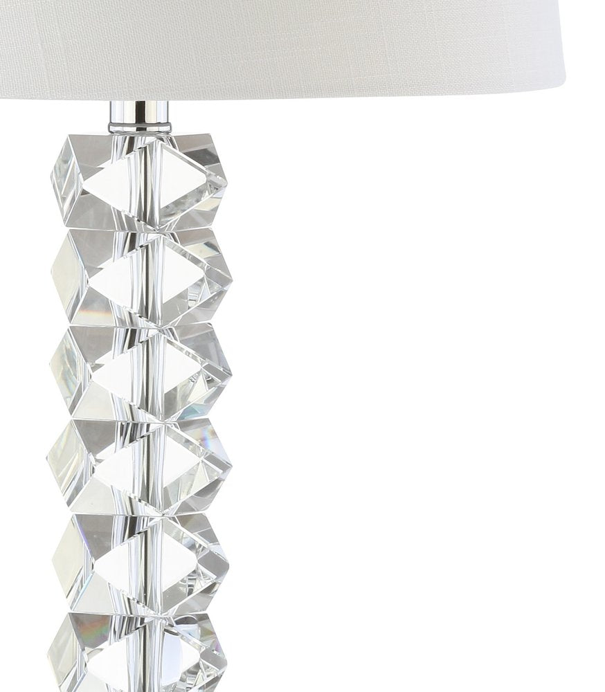 26" Clear Novelty Table Lamp With Drum Shade. Table lamp isolated on a plain white background, in a clear finish.