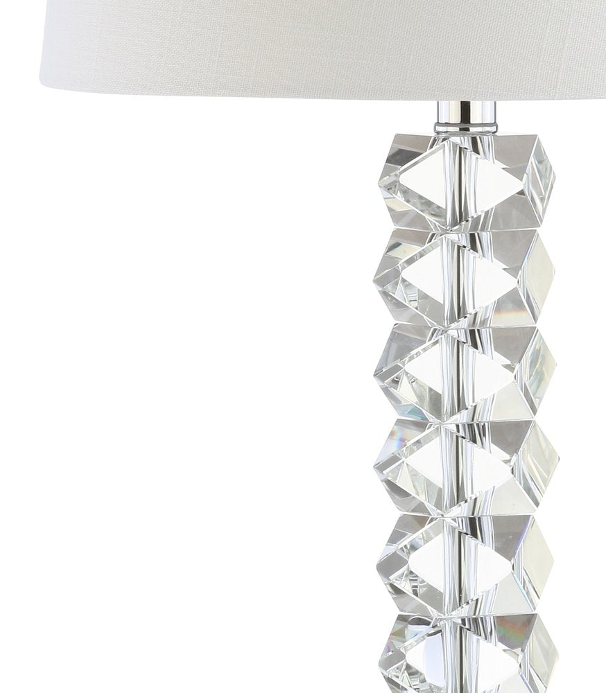 26" Clear Novelty Table Lamp With Drum Shade. Table lamp isolated on a plain white background, finished in clear.